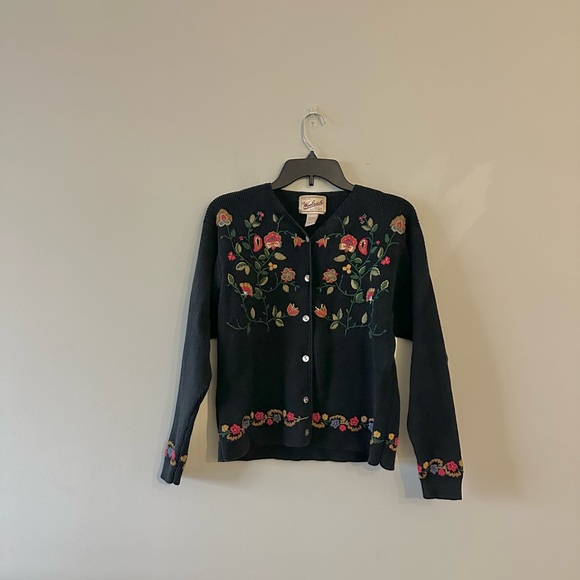 Woolrich Sweaters - Vintage Woolrich Floral Embroidered Button Cardigan Sweater Cottagecore M Boho